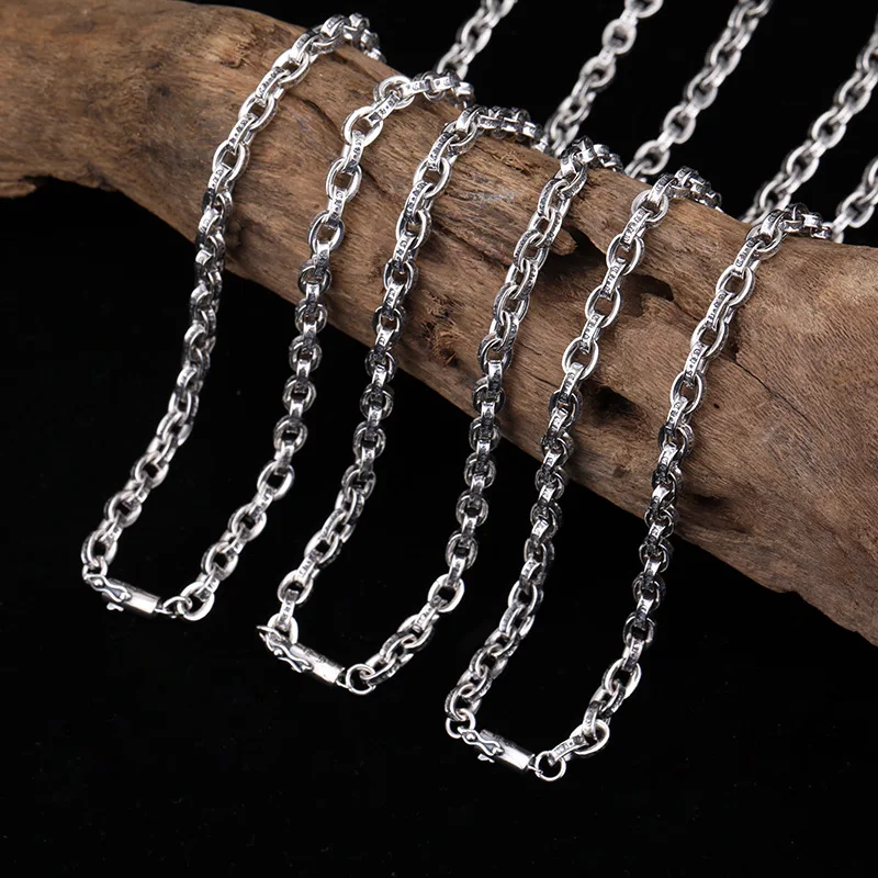 925 sterling silver personalized long circular chain letter chain sweater chain Thai silver necklace collarbone chain versatile