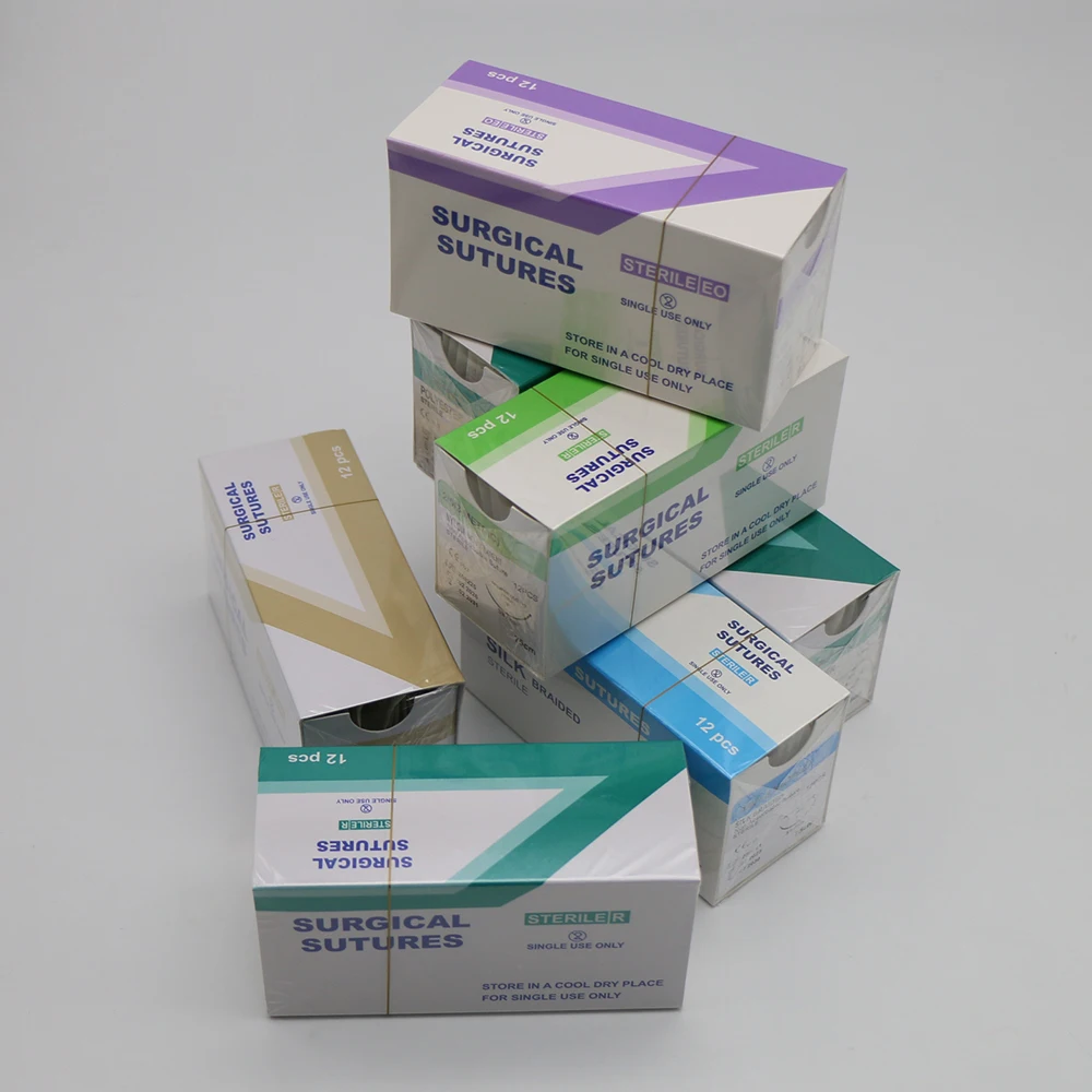 12pcs Absorbable Suture Pet Specific PGA 910 Silk Nylon 75CM 90CM 2/0 3/0 4/0 5/0 With Needle Teaching Clinic Hospital Exercises