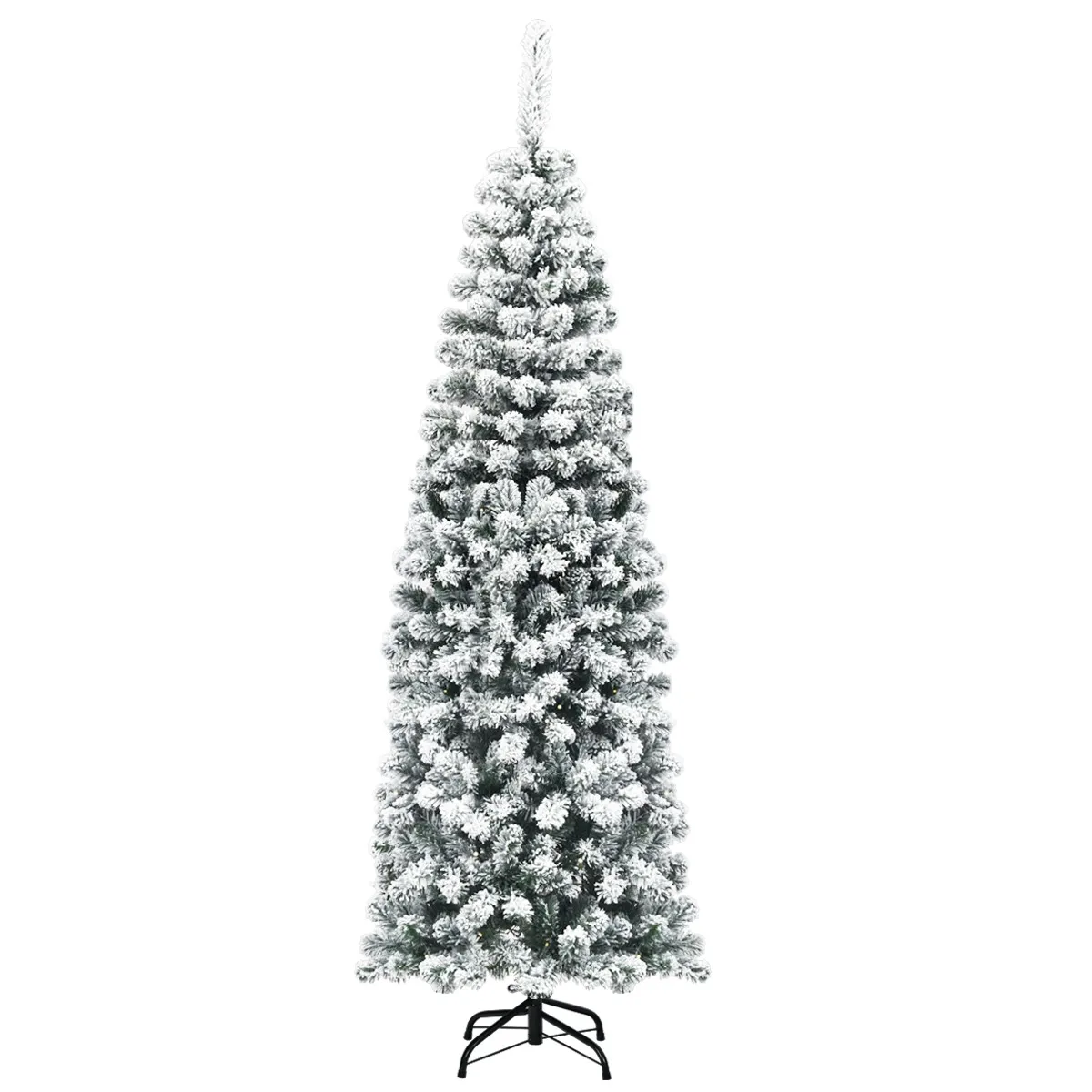 

6Ft Unlit Hinged Snow Flocked Artificial Pencil Christmas Tree w/ 500 Branch Tip