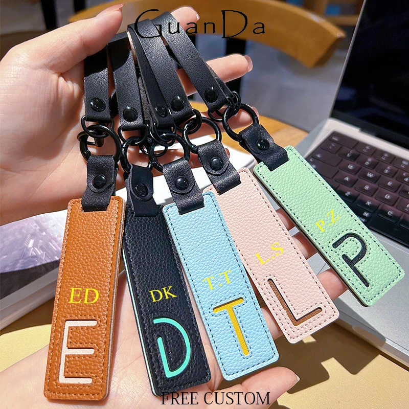 Cute Custom Letters Key Chain Leather Engrave Name Travel Luggage Tag Key-ring Personalized Suitcase Label Fashion Mini Gift