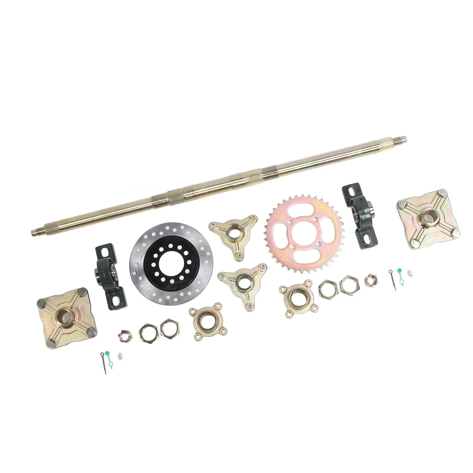 

740mm Go Kart Rear Axle Kit Heavy Duty Mount Brake Disk Base Sprocket Rear Axle for 50 to 150CC DIY Rebuilt ATVs Quads and Drift