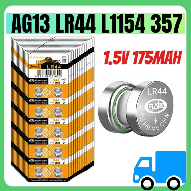 

100/200PCS LR44 AG13 Button Cell Battery 1.5V 357 SR44 LR1154 Coin Batteries L1154 Battery for Watch Toys Remote Calculators