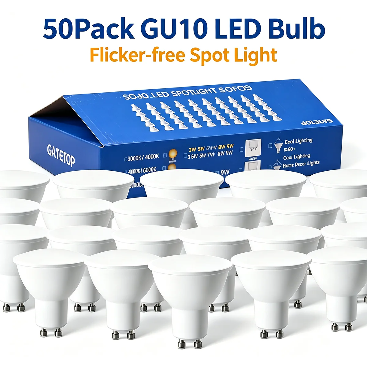 50Pack Hight Quality 3W-9W GU10 Bulb AC 120V 220V CRI80+ Lamp Replace  LED SpotLight 50W Halogen Lamps Cool/Warm White Lighting