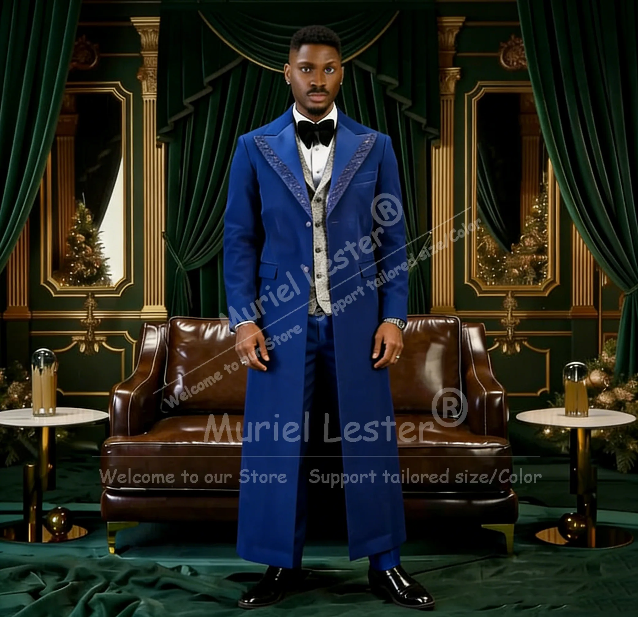 Exclusive Velvet Suit Men For Wedding Beading Label Prom Blazers Long Customized Formal Wear Groom Tuxedos Trajes Para Hombre