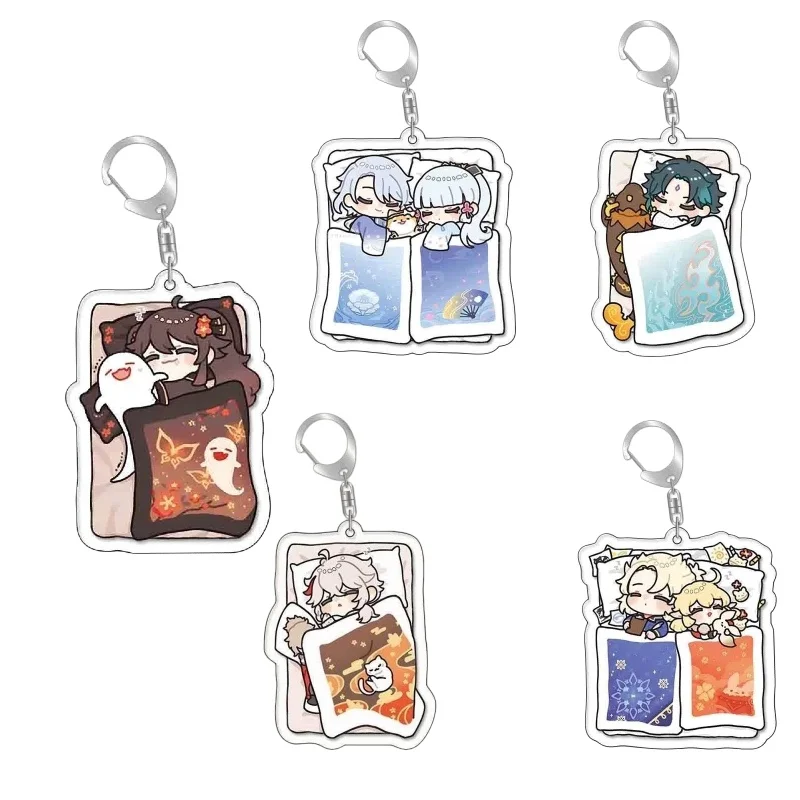 Cute Genshin Keychain Impact Venti Zhongli Klee Acrylic Pendant Key Chain Keychain Keyring Accessories Cartoon Collection Gifts