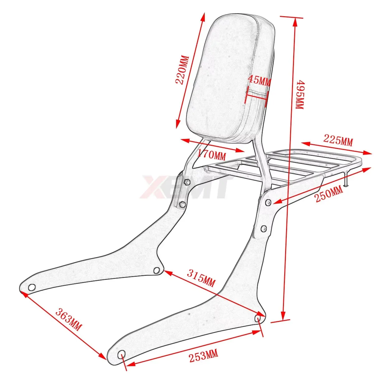 Motorcycle Backrest Sissy Bar Luggage Rack For Yamaha V Star XVS1300 XVS1300A Mldnight 2007-2015 XVS950 Tourer 2009-2016