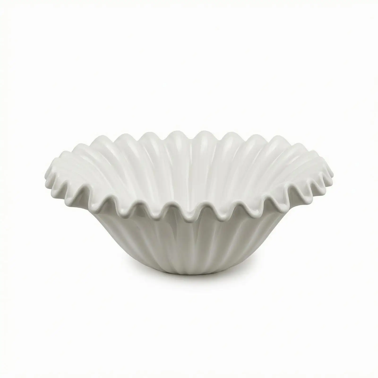Industrial Bowl Fluted Rim Ceramic Fruit Bowl Versatile Deep Serving Bowl for Desktop or Console Table