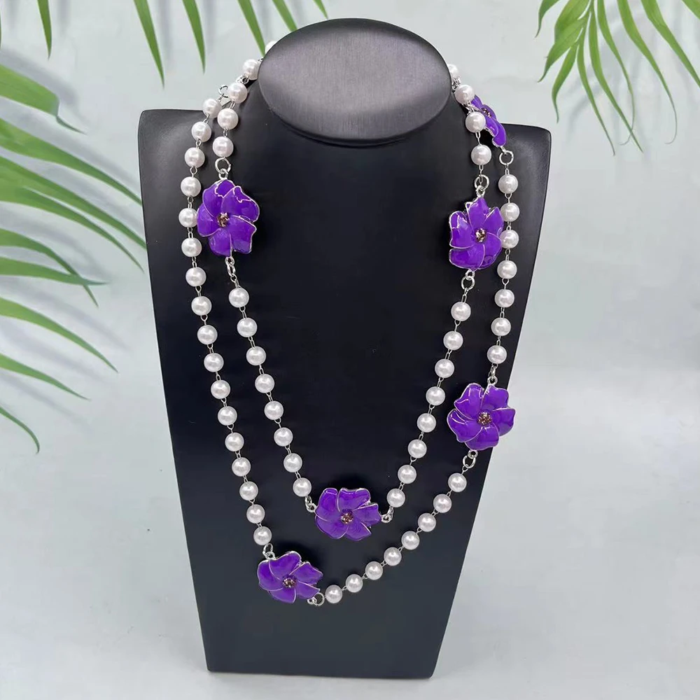 Delta Violet Pearl Necklace Composed of Purple Flowers College Sister Party Gift Jewelry