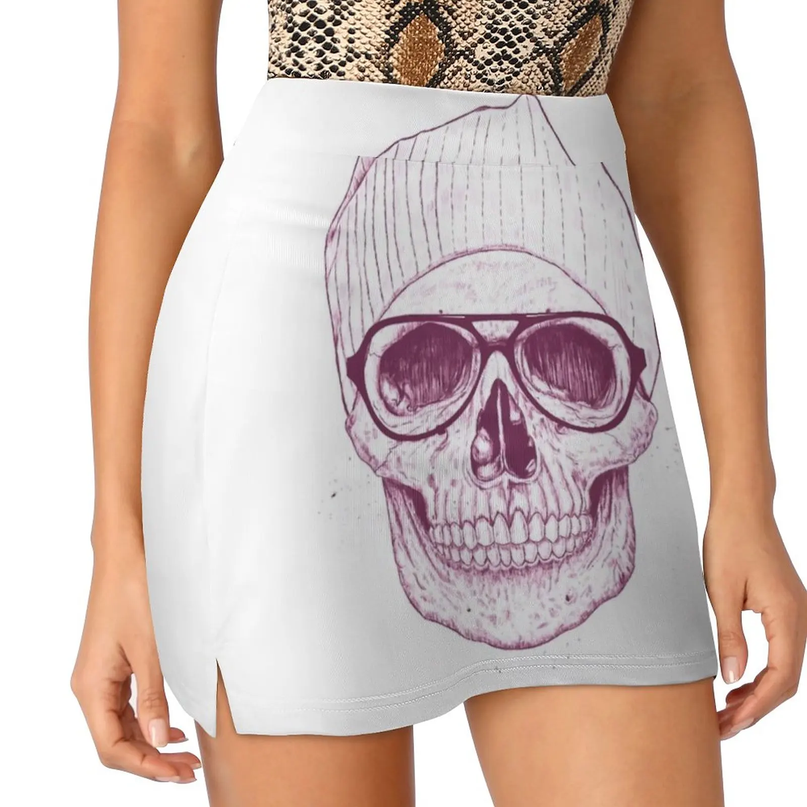 Cool Skull Women's skirt Aesthetic skirts New Fashion Short Skirts Skull Glasses Hat Hipster Funny Humor Balazs Solti