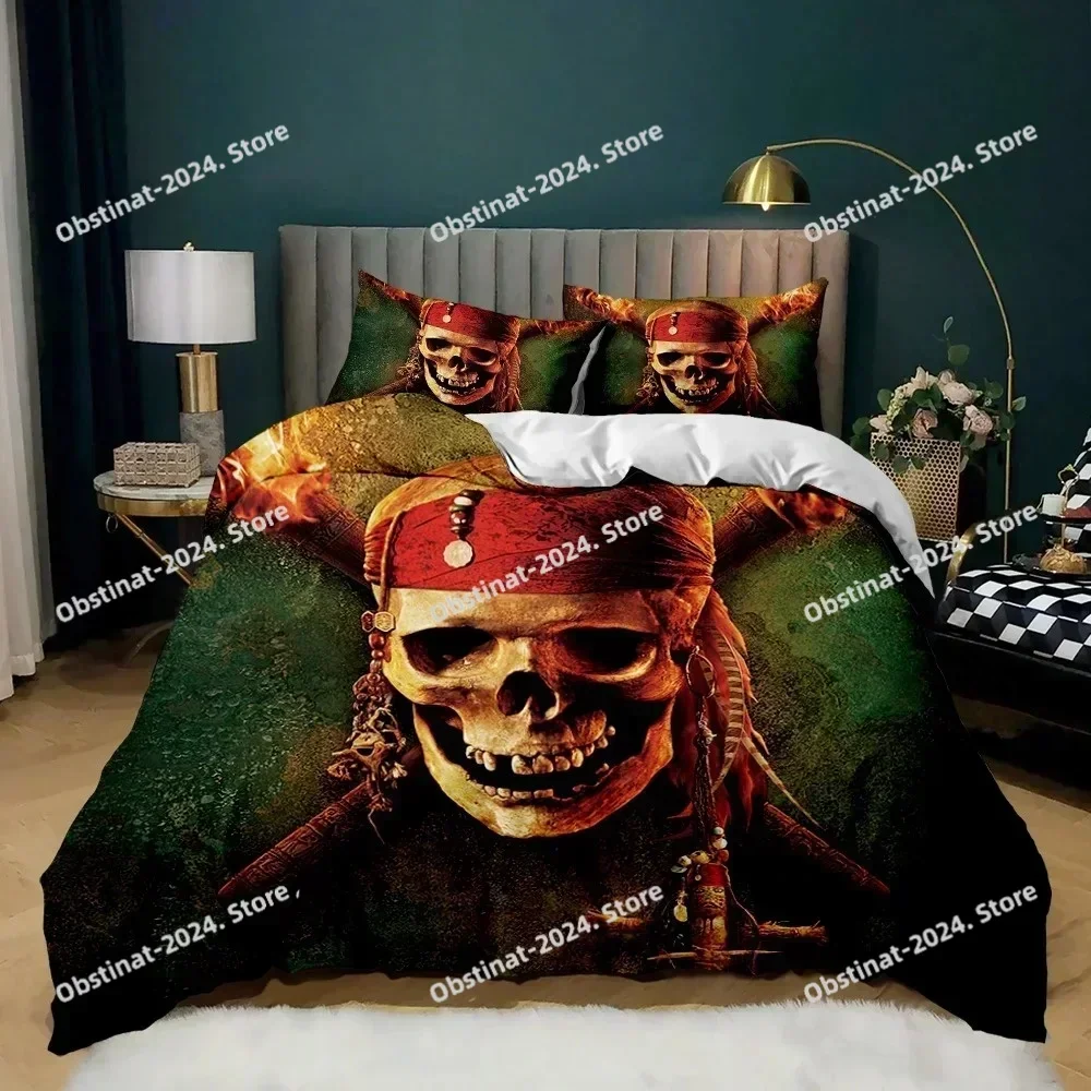 2025 New Skull Duvet Cover Set, Abstract Texture with Skull and Crossbones Pattern Aged Rusty Grunge Style Polyester Bedding Set