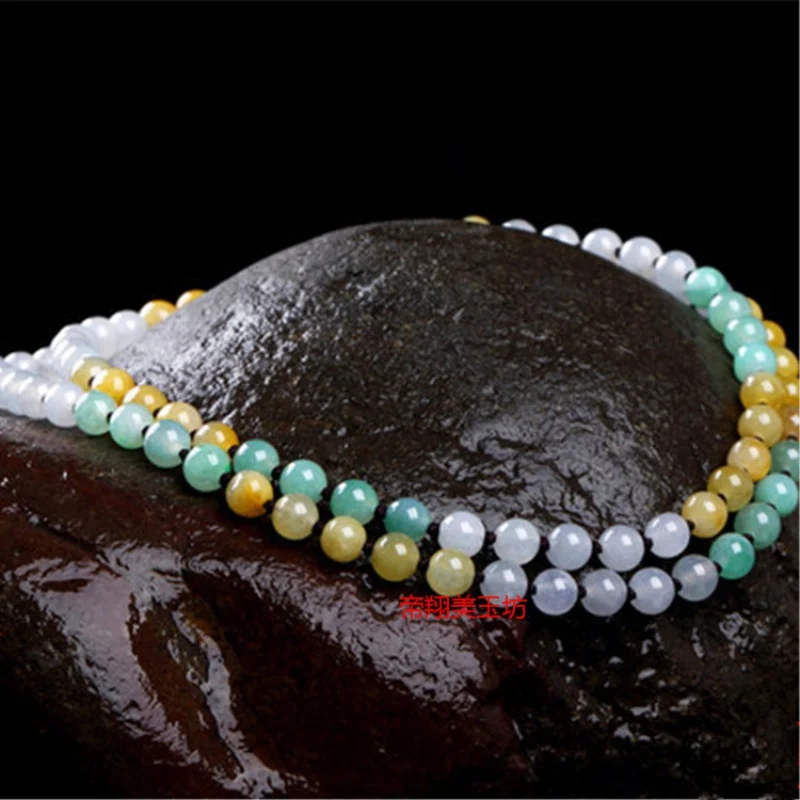 

Myanmar Three-Color round Beads Necklace Woven Men's and Women's Jade Lanyard