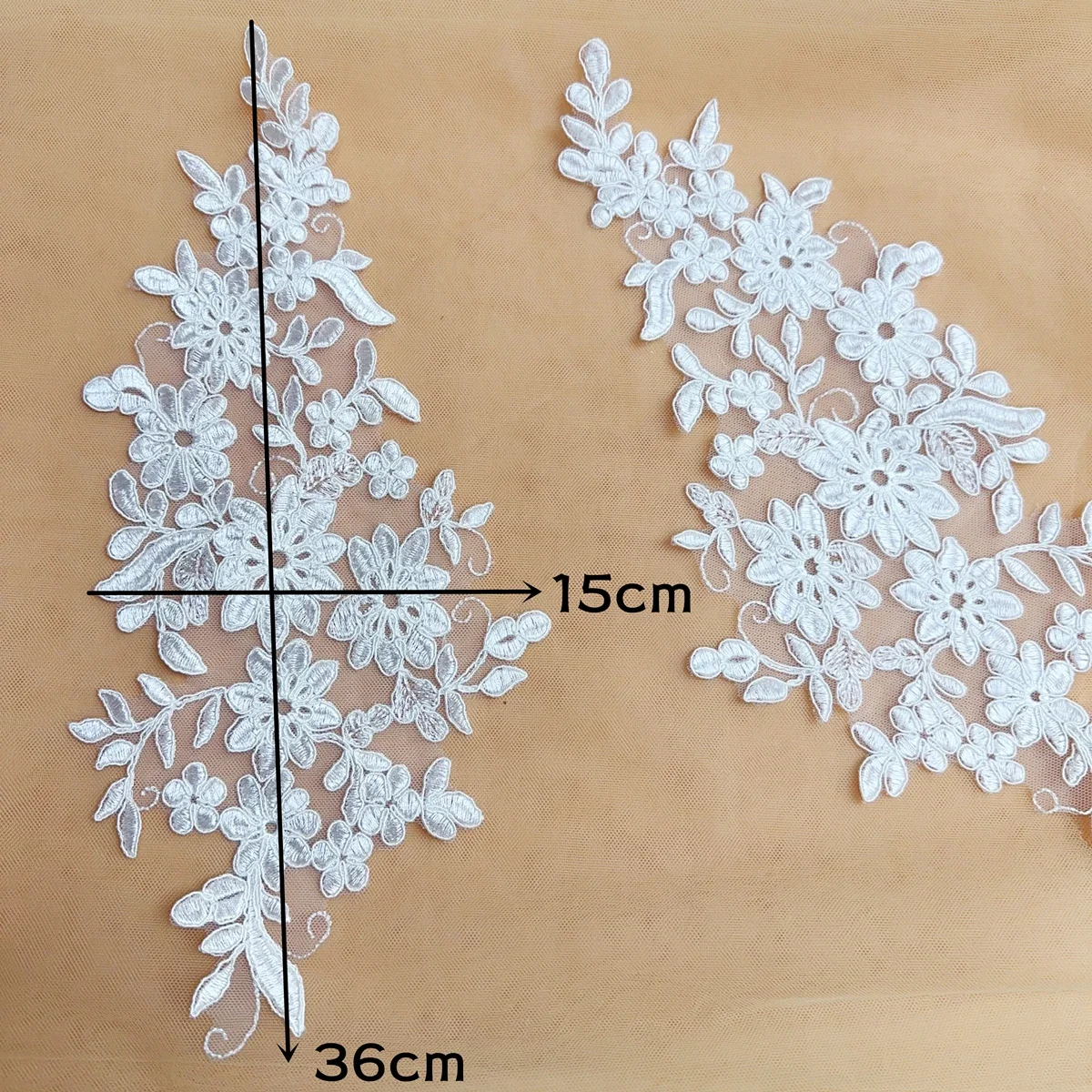 Lace Mirrored Flowers Wedding Dress, Wedding Shoes, Headdress, DIY Sewing Accessories, Off White Border, 10 Pcs, 5Pair