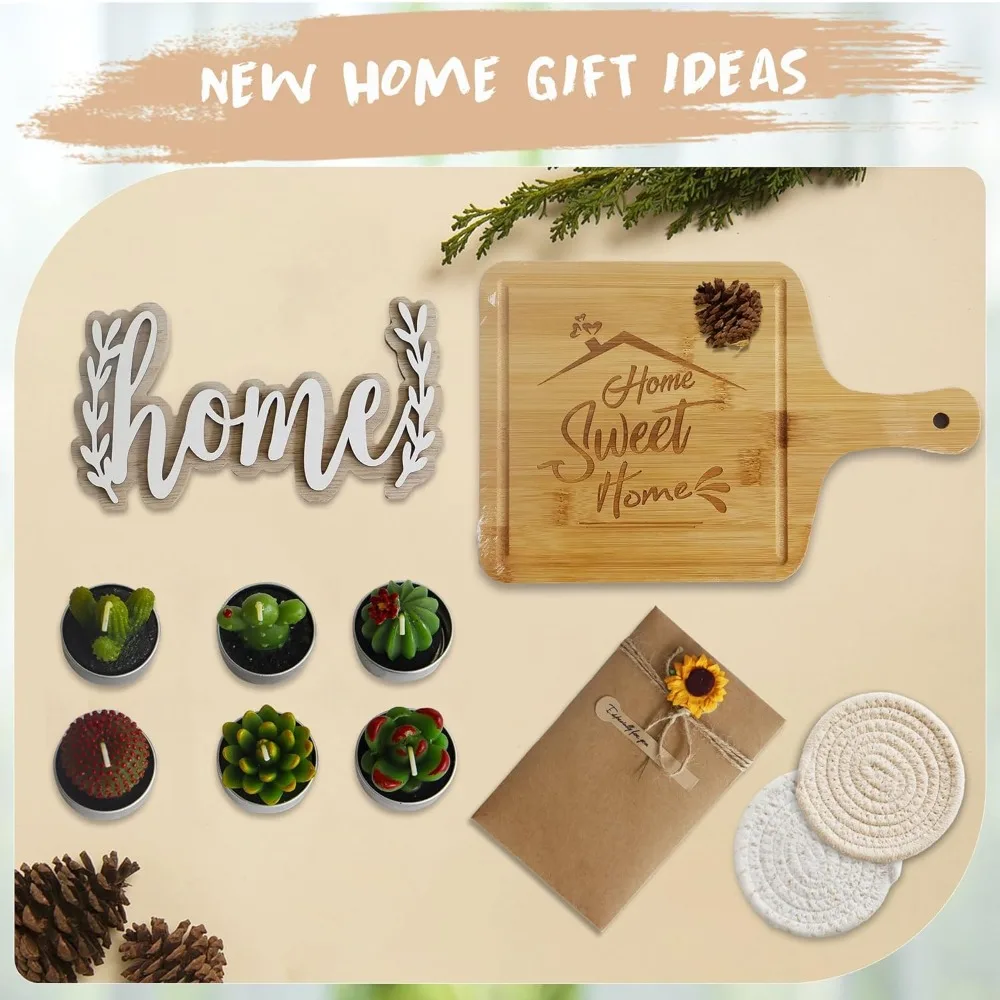 سلة هدايا هووسورمينغ أنيقة مكونة من 18 قطعة: نباتات صناعية، شموع معطرة، وأفكار ديكور منزلي جميل