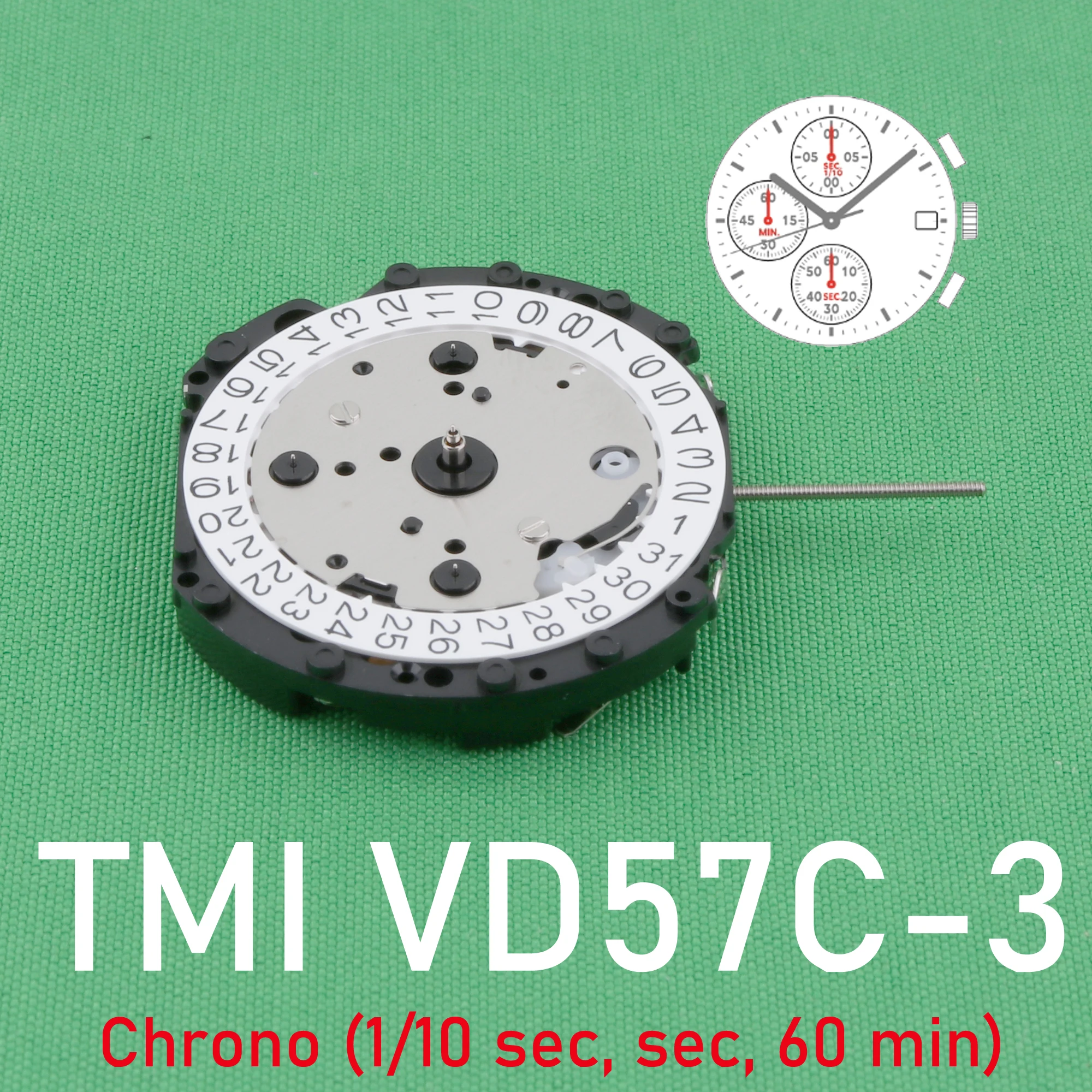 Jam tangan SUPER tinggi, gerakan TMI VD57C, Pergerakan Jepang, Seiko VD57, asli, SII/TMI VD57, tanggal gerakan