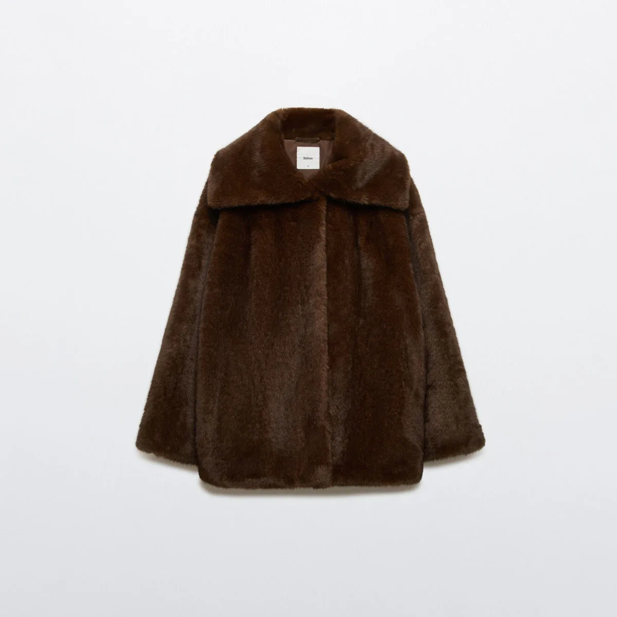 BJTZ 高級フェイクファーコート女性デザイナーコーヒーブラウンミッドレングススリムフィットラペルエレガントミニマリストオフィス暖かい冬シック