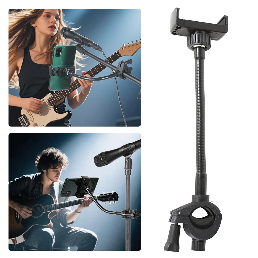 Soporte para micrófono, soporte para teléfono, manos libres, soporte largo para teléfono móvil, poste de cuello de cisne, soporte para música para micrófono, soporte para teléfonos inteligentes