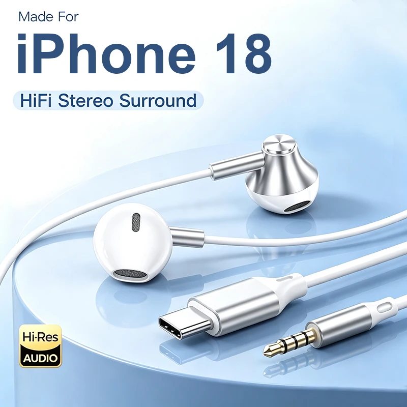 Game Wired Headphones USB Type C Headset HiFi Surround Sound With Mic Music 3.5mm Jack Earbuds For iPhone 18 17 16 15 Pro Max