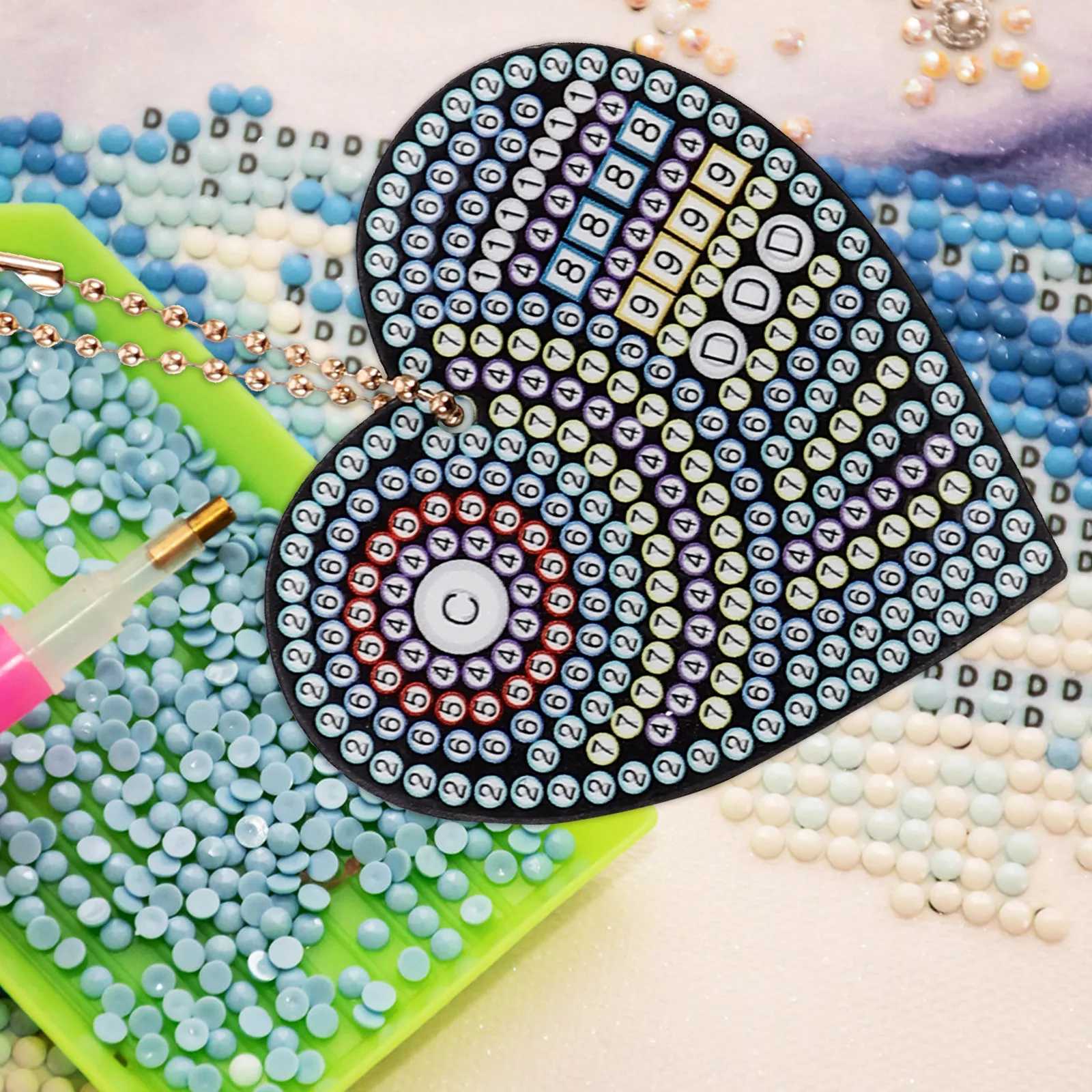 5Pcs Diamond Keychain Handmade DIY Full Drill Beads Painting Heart Pendant Fractal Decoration for Bag Phone Charm - view 5