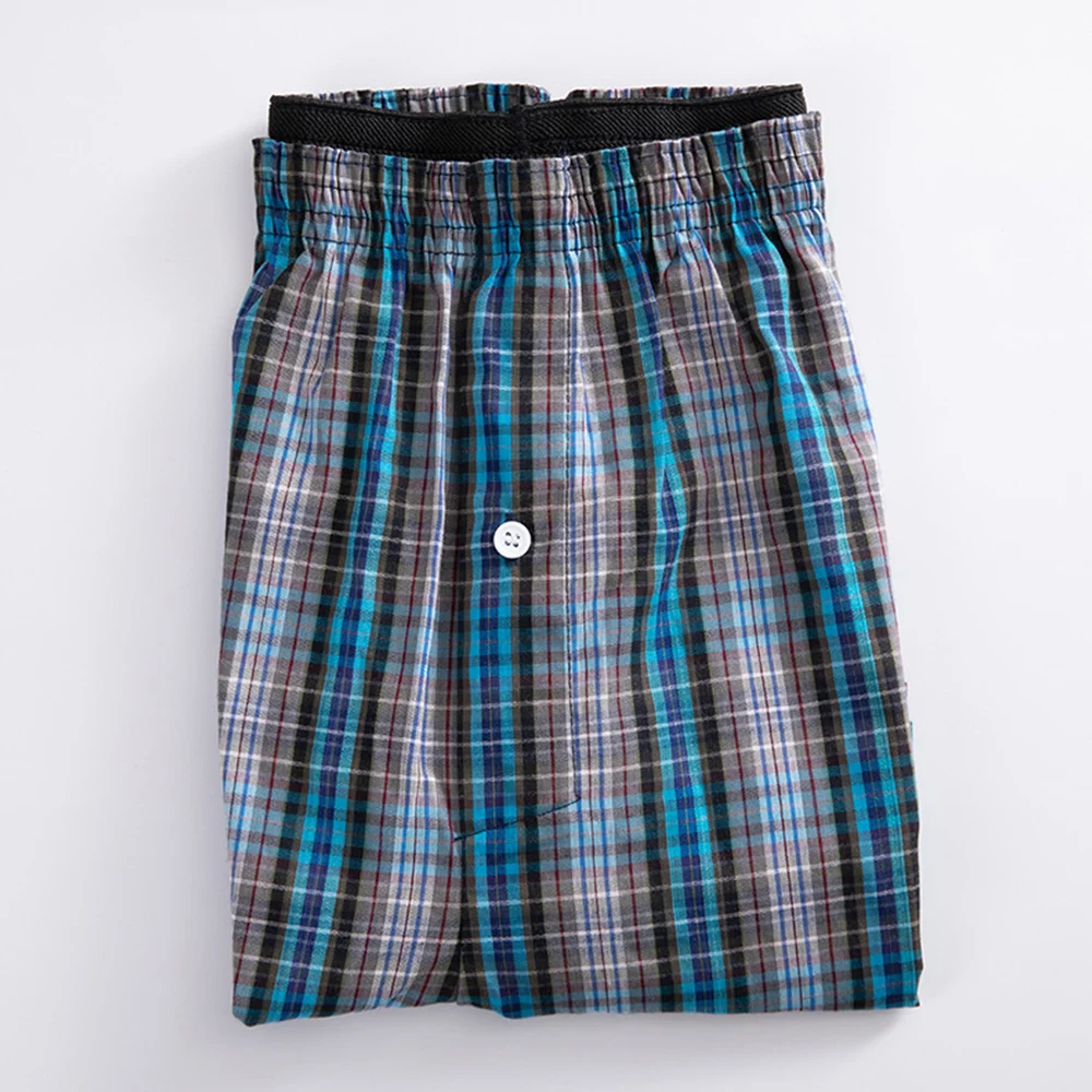 1pcs Mens Cotton Underwear Oversized Casual Breathable Underpants Stripes Plaid Boxer Briefs Random Color Woven Short Pants
