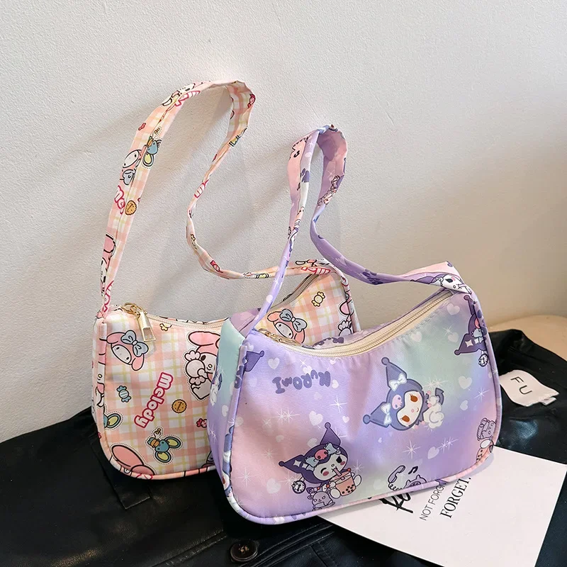 

Sanrio Kawaii Anime Underarm Bag for Women Y2K Sanrio Kuromi My Melody Messenger Tote Bag Cute Girls Shoulder Bag Purses Handbag