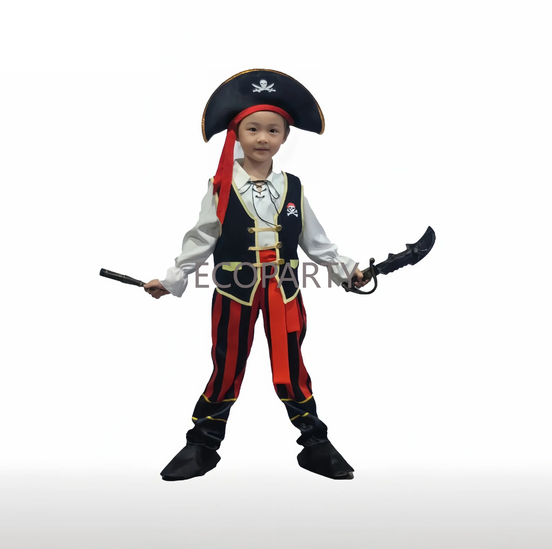 Pirate Costume Kids Top Pants Hat With Accessories Deluxe Set for Party Cosplay