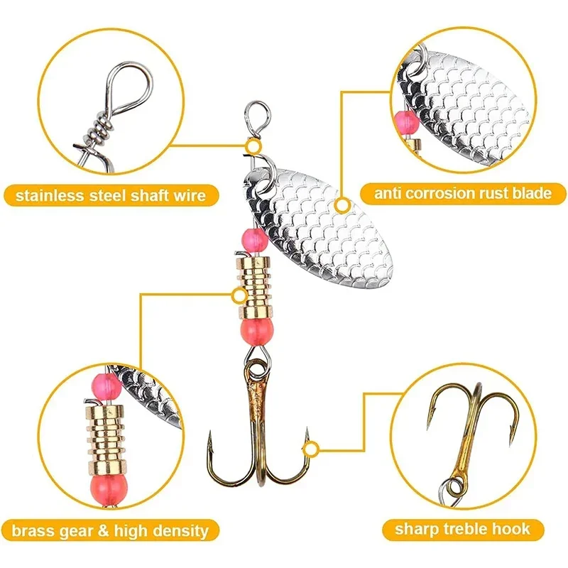 طقم طُعم ملعقة دوارة معدنية مع خطافات عالية القوة لصيد الأسماك في المياه العذبة/المياه المالحة 16/10 قطعة #4