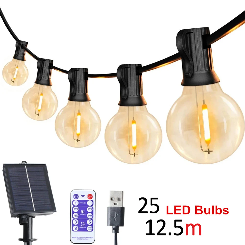 

Солнечные уличные гирлянды G40 с пультом дистанционного управления, светодиодные небьющиеся лампы-шары, IP44, водонепроницаемые, для декора сада и патио