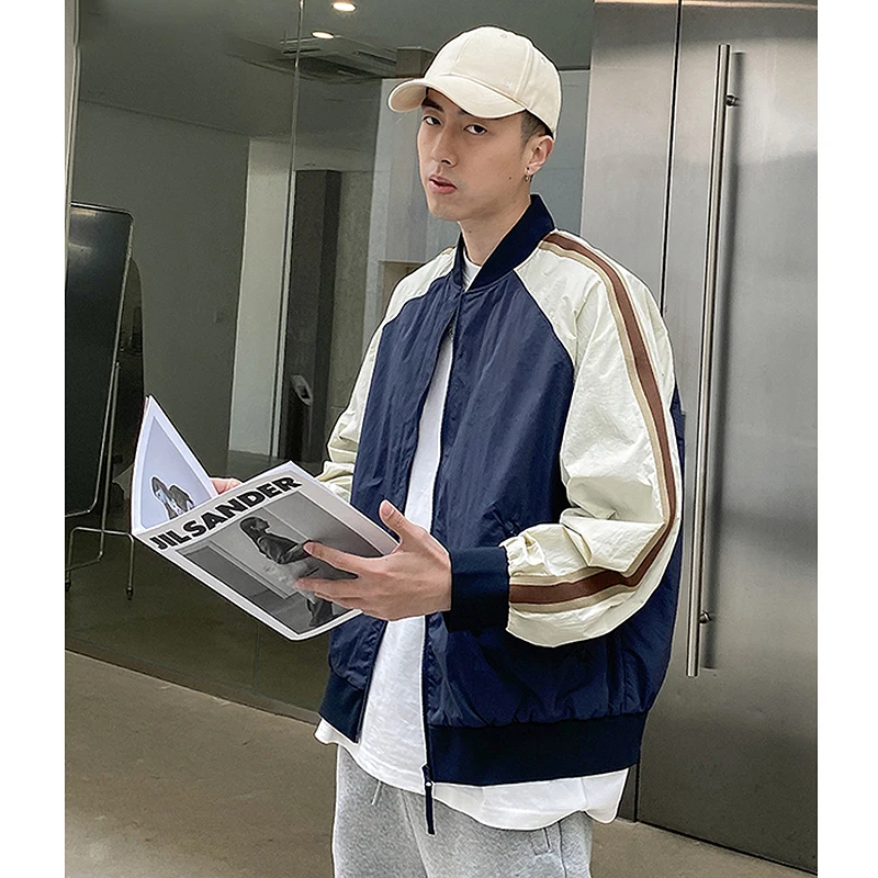 

Men American Retro Jacket Coat Men's Street Harajuku Baseball Uniform Mens Casual All-match Jackets Fashion Solid Color Clothes