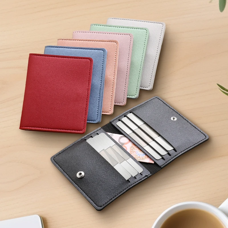 女性用人工皮革カードバッグ,超薄型,複数のスロット,レジャー用,クレジットカード用,無地,シンプル