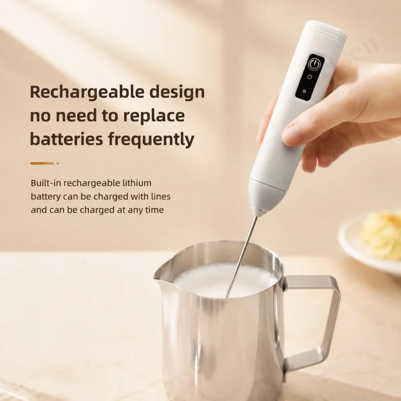 Electric Coffee Frother 2 In 1 Rechargeable Type-C Blender Stainless Steel 3 Speeds Milk Mixer Egg Beater Handheld Foam Maker view 3
