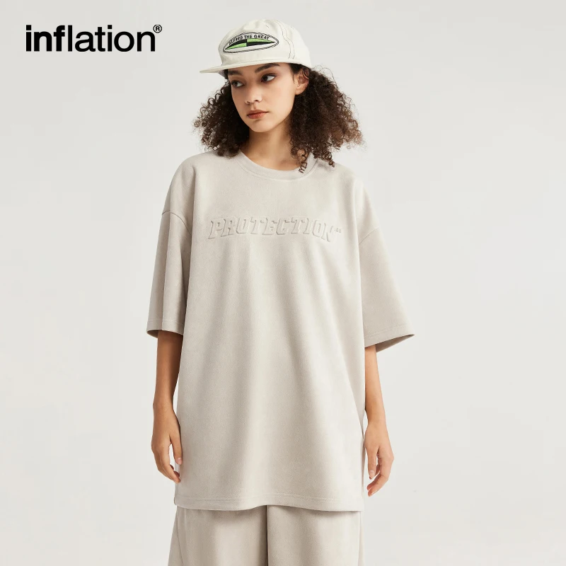 Inflation Sommer übergroße Trainings anzug Set Unisex Wildleder Stoff geprägt T-Shirts und Shorts Set