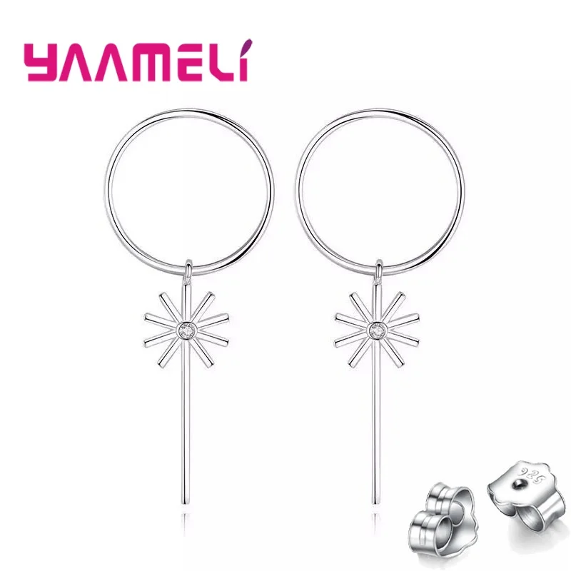 Simple Flower Big Circle Loop with Cubic Zircon Stud Earring Fashion Ladies Daily Ornament Fine 925 Sterling Silver Jewelry