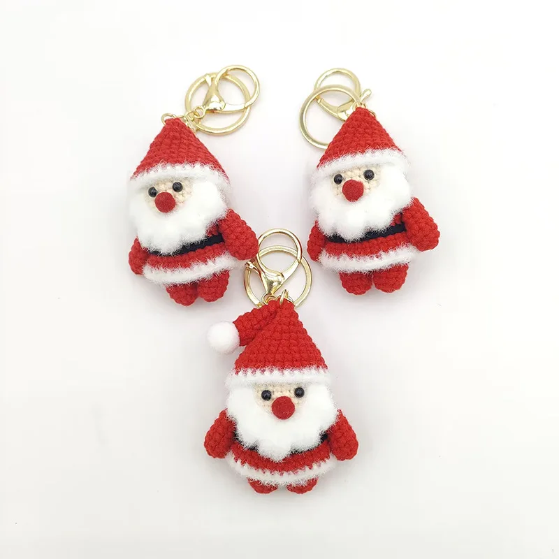 Christmas Present Pure Handmade Knitted Wool Father Christmas Keychain Car Key Chain Pendant for Fashion Woman Bag Accessories