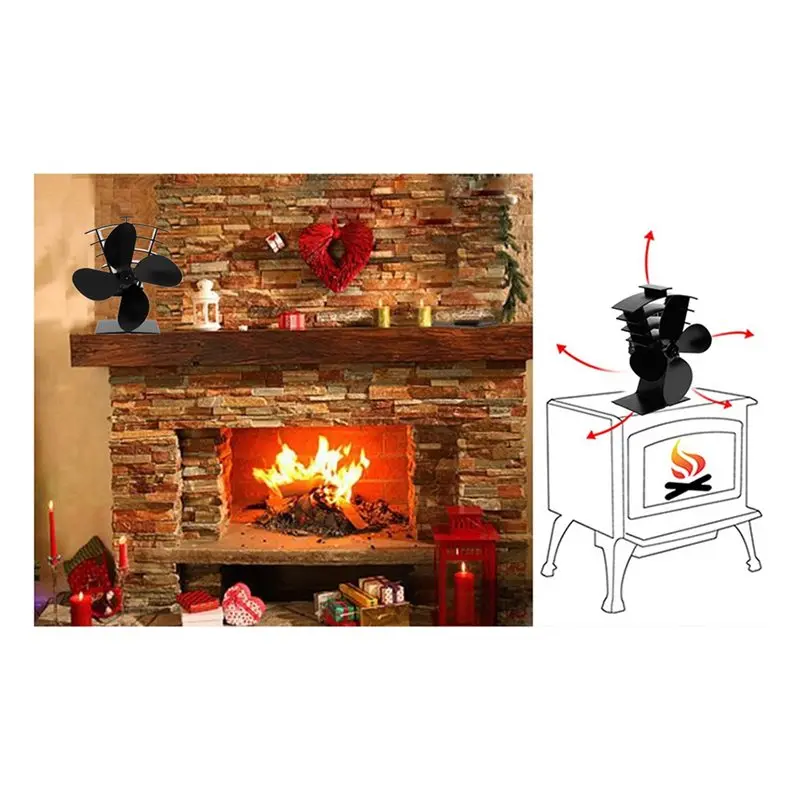 

[NEWA08R】 Aluminum Withstand Wood Stove Fan High Temperature Heat Powered 4 Blades Including Safety Device