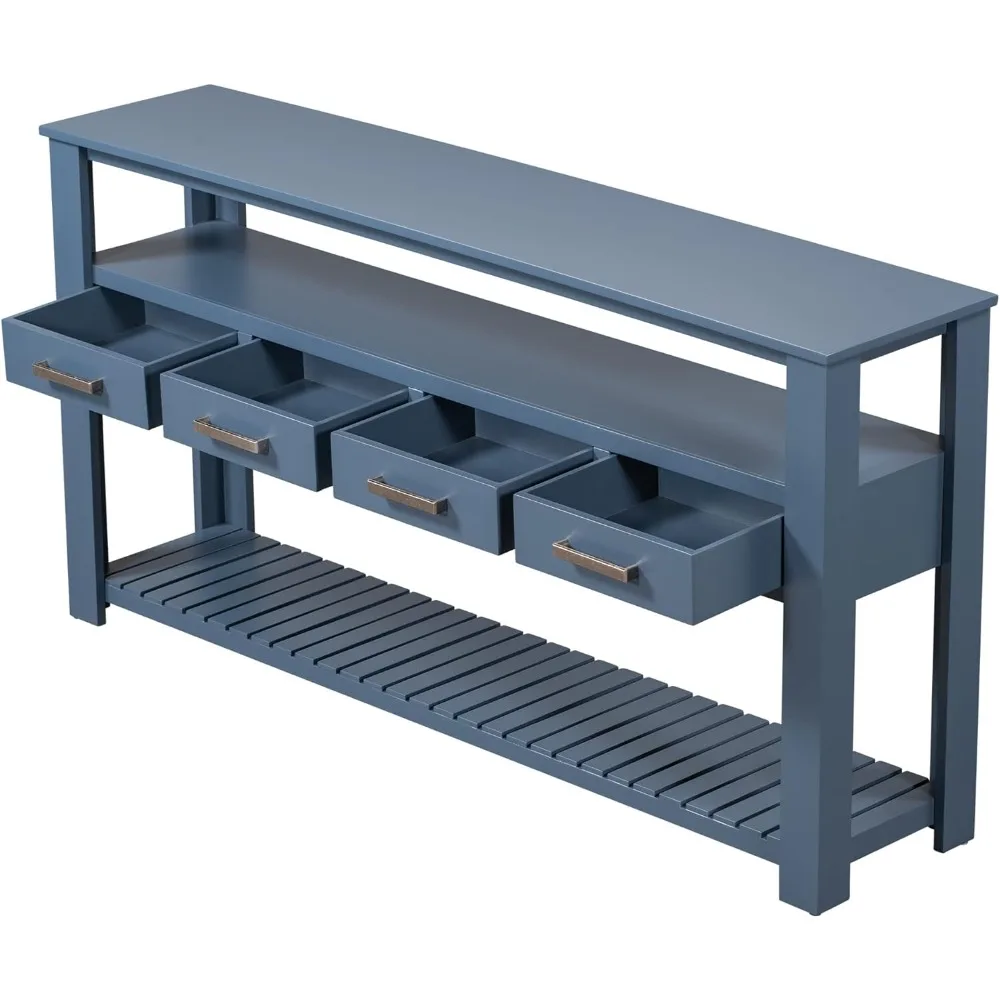 

3-Tier Entryway Console Table with 4 Drawers and 2 Shelves, Long Sofa Table with Storage Shelves for Living Rooom Hallway Foyer,