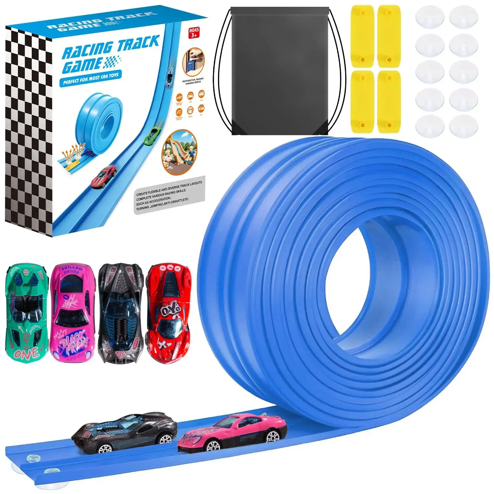 

4,5 м гибкая гоночная машина с рампами и присоской, портативная гоночная дорожка «сделай сам», совместимая с литьем под давлением автомобилей 1/64 на день рождения