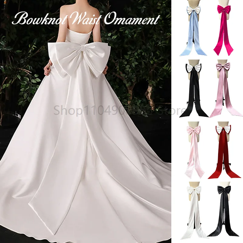 Satin Trailing Bowknot Detachable Elegant Wedding Dress Extra Large Bowknot Catwalk Performance Lolita Cosplay Decor Accessories