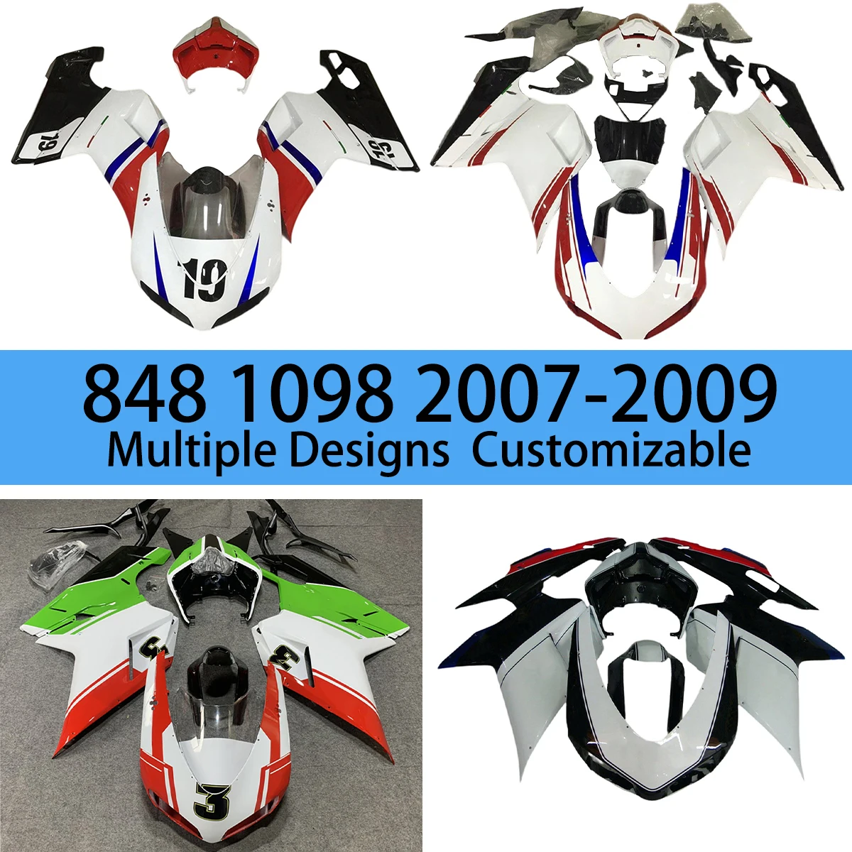 

For DUCATI 1098 2007 2008 2009 Cover Fairings 848 07 08 09 Motorcycle Fairing Set Bodywork Cowl Kit