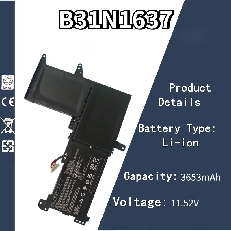 

11.52V 3653mAh B31N1637 Laptop Battery for ASUS VivoBook X510 X510U X510UQ X510UA S510U S510UF S510UQ F510U F510UA F510UQ F510QA
