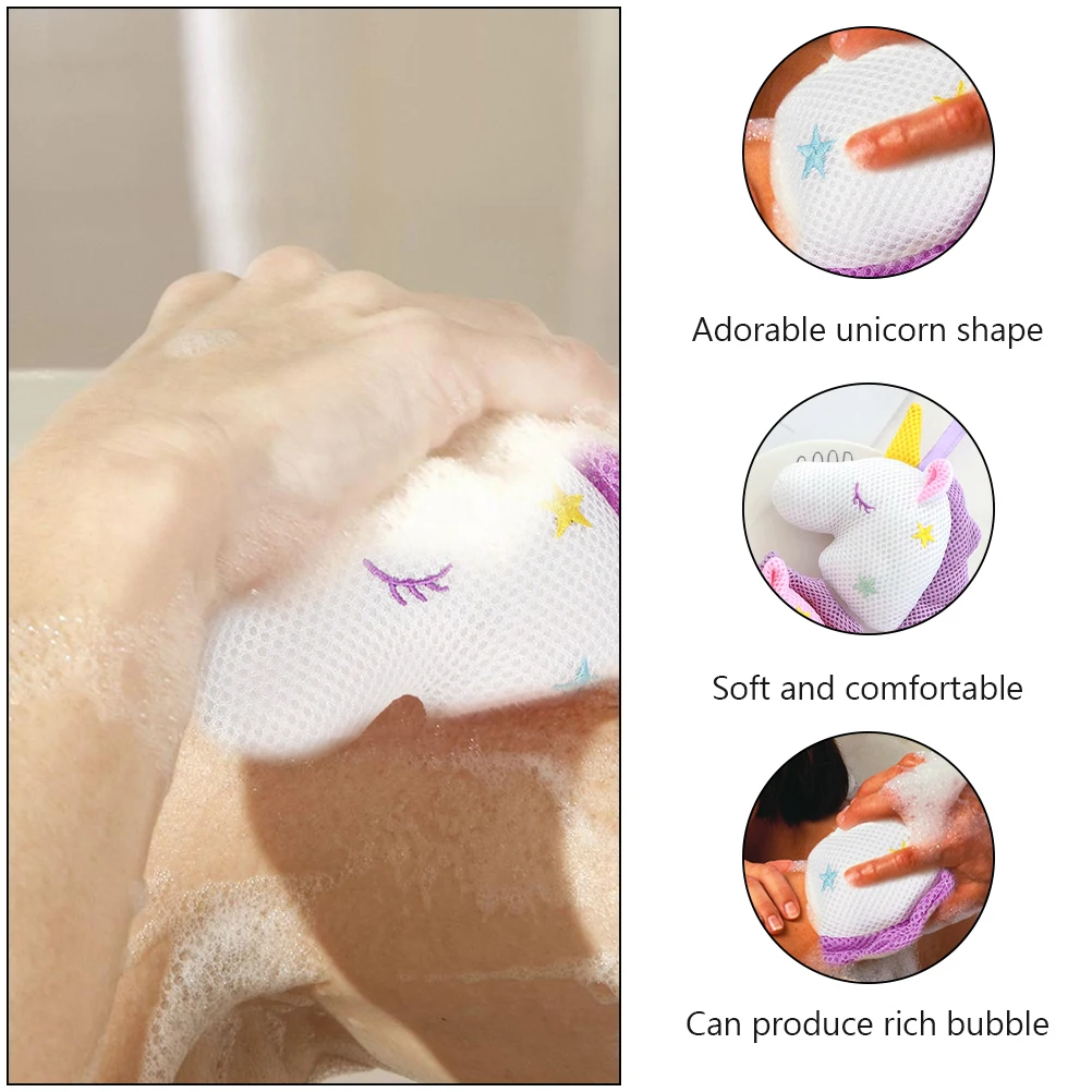 

2Pcs Unicorn Bath Shower Brush Exfoliating Mesh Sponge Ball Cartoon Bubble Body Cleansing Foam Maker Soft Skin Care Bath