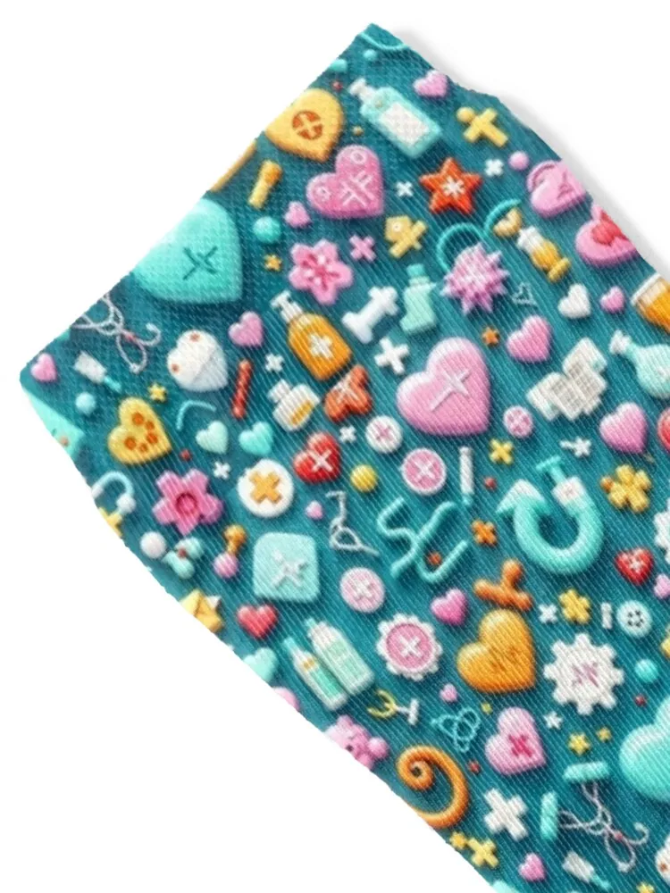 A colorful 3D pattern background with nursing icons and symbols, ideal for creating engaging materials for healthcare prof Socks