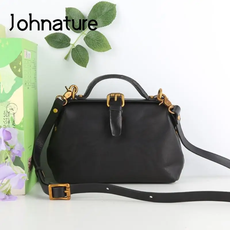 Johnature Simple Handbag Genuine Leather Women Bag 2024 New Natural Soft Real Cowhide Leisure Shoulder & Crossbody Bags