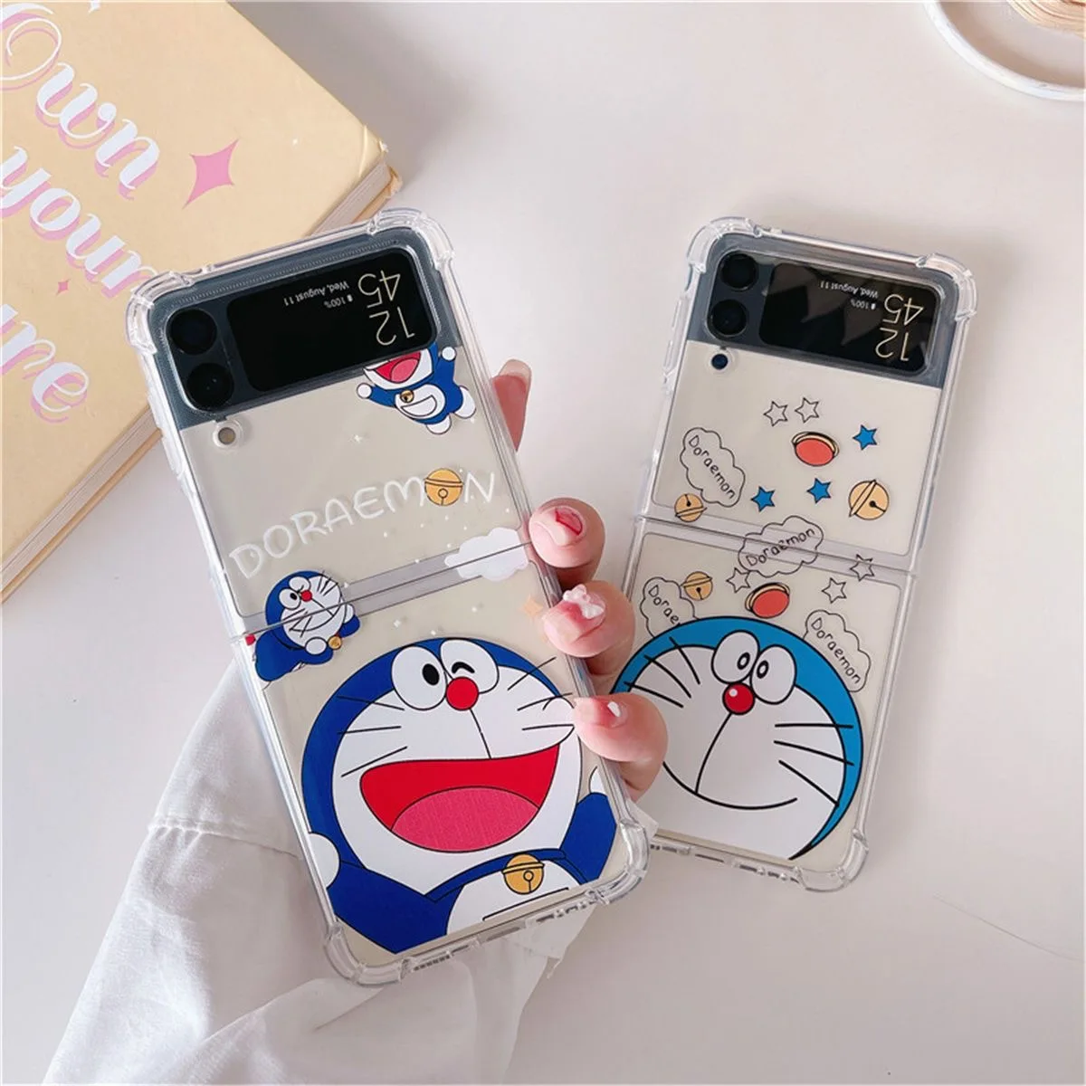 Anime Cute D-Doraemon Phone Case for Samsung Galaxy Z Flip3 Flip4 Flip5 Flip6 Fold4 5G Soft TPU Anti-fall Airbag PC Back Cover