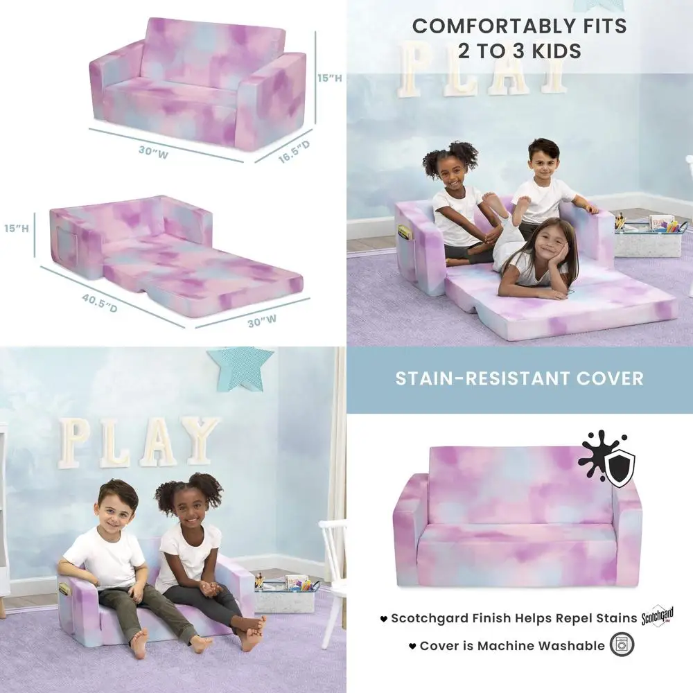 

Широкий раскладной диван-лежак 2-в-1, удобный диван/спальное место для детей, дизайн с розовым тай-дай