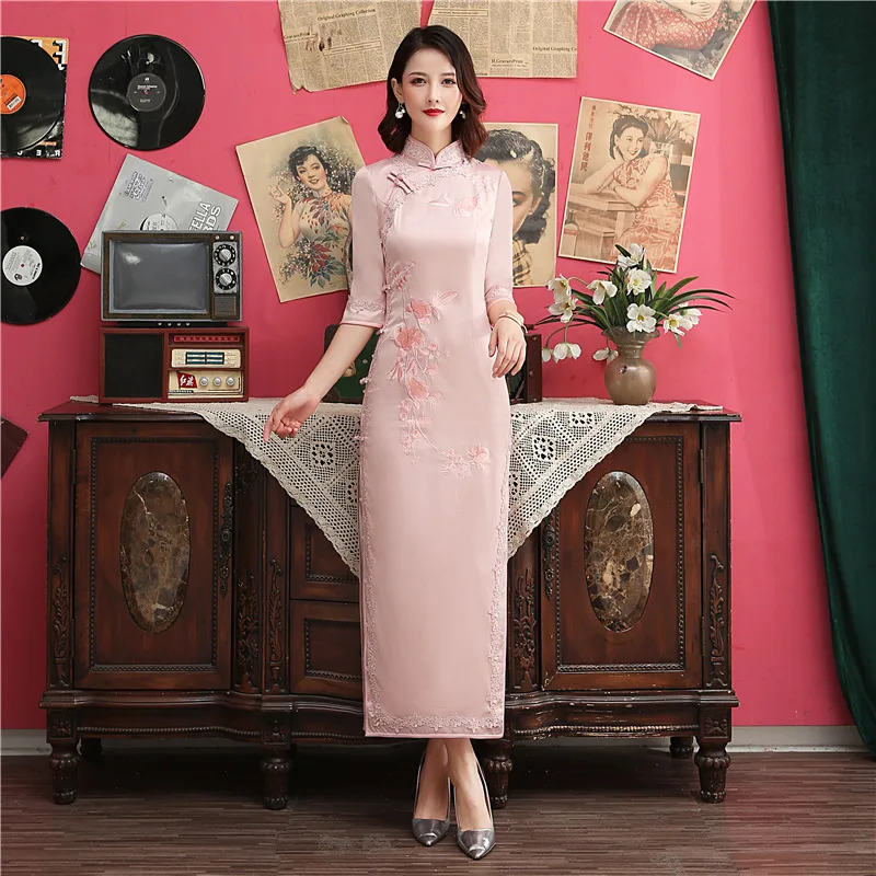 

Ele New Sle Young Women's Long Sve Embroidered Dr Slimming Effect Par Dr High Slit Daily Wear