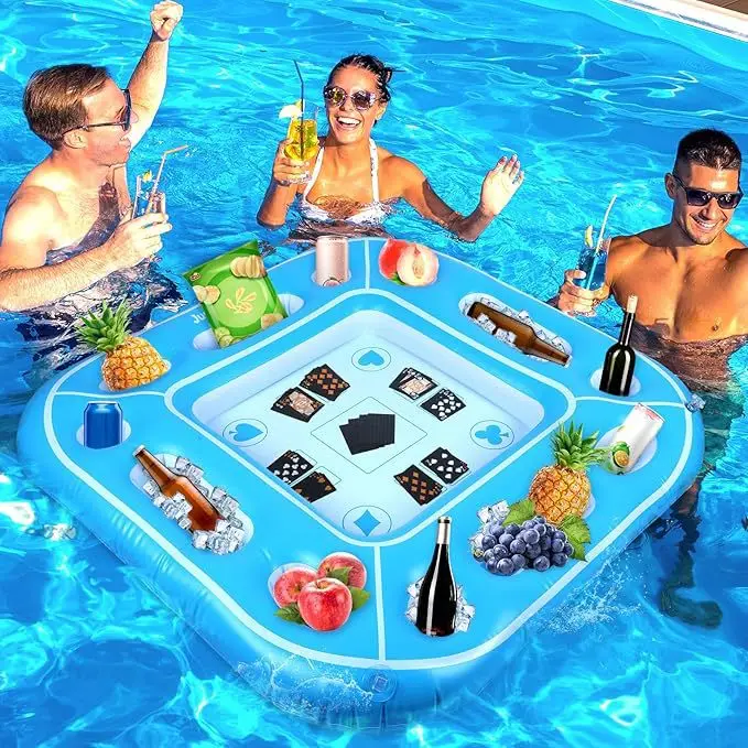 プールラフト インフレータブルライドオン 遊び 水の楽しみ 折りたたみ PVC インフレータブル ボードゲーム スナック ドリンク フローティング 夏 水泳 シーサイド ビーチ
