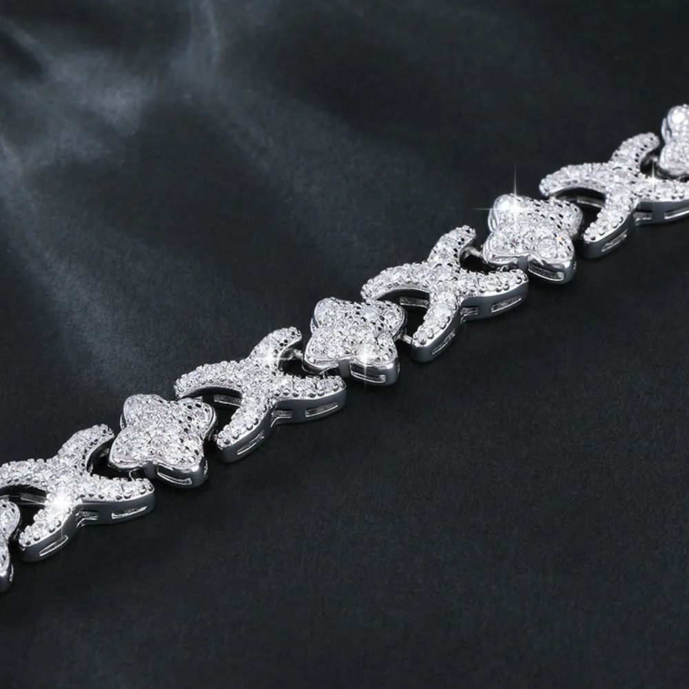 Four Leaf Clover Link S925 Silver Bracelet D VVS1 Moissanite Pave Setting Fine Jewelry For Women Trendy Wedding Party Gift