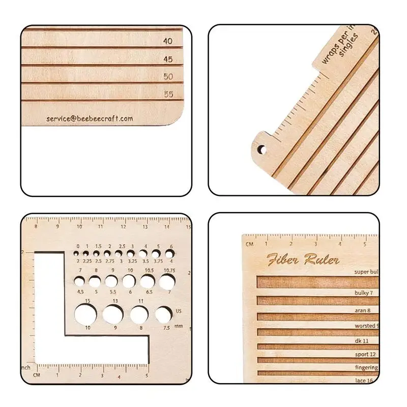 Wooden Knitting Needle Gauge Multifunctional Square Knitting Measuring Tool Knitting Needle Gauge Ruler Crochet Accessories