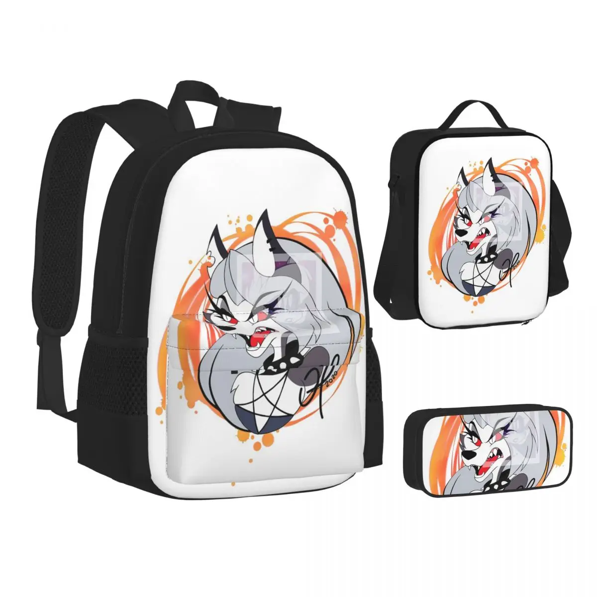 

Loona Collage Helluva Boss Anime Backpacks Students Bookbag School Bags Kids Rucksack Lunch Bag Pen Bag Three-Piece Set