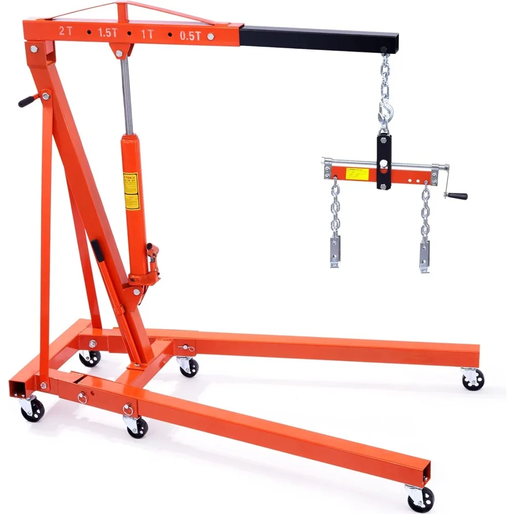 

Engine Hoist with Lever, 2 Ton Folding Cherry Picker Shop Crane Hoist Lift, Heavy Duty Hydraulic Engine Crane with 6 Casters